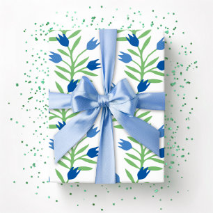 Tulip Vine in Blue and Green Wrapping Paper