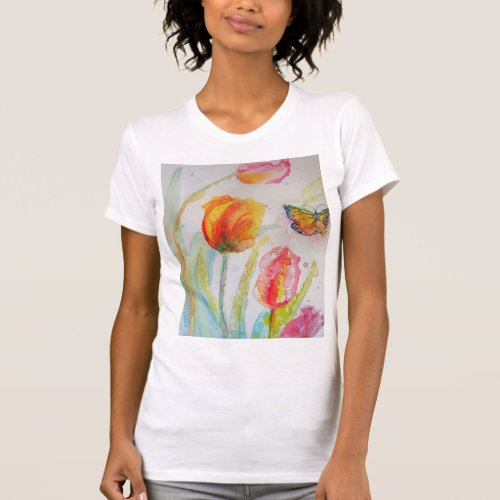 Tulip Watercolor floral flowers Womens T Shirt