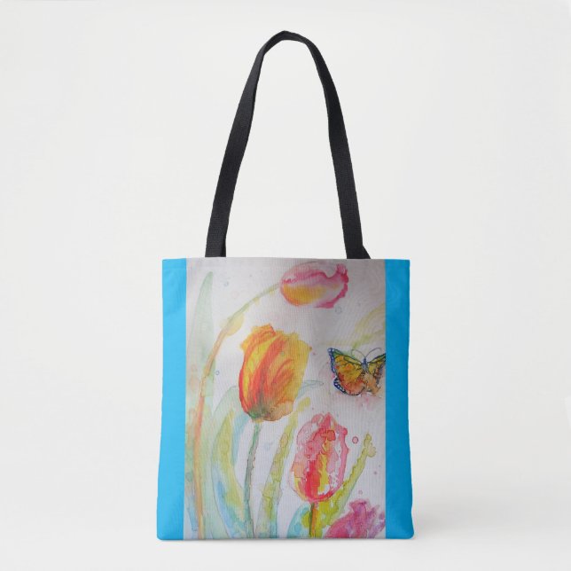 Tulip Watercolor Flowers Floral Tote Bag (Front)