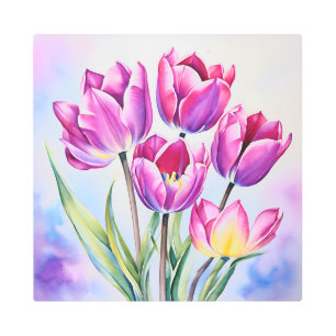 Tulip watercolor metal wall art