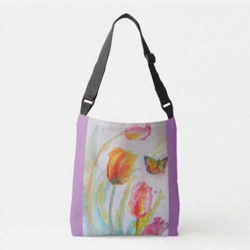Tulip Watercolor Painting Crossbody Bag