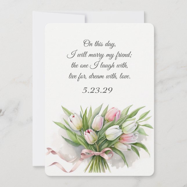 Tulip Wedding Bouquet with Ribbon Invitation (Front)