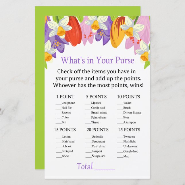 Tulip What's in your purse game (Front/Back)