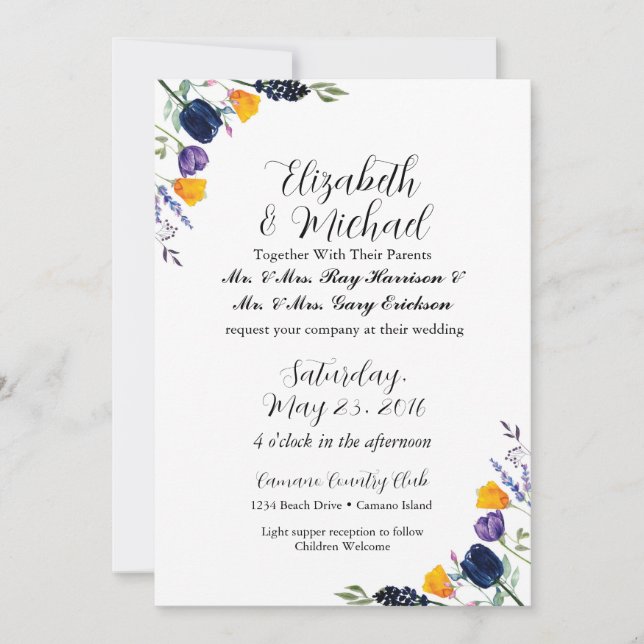 Tulip & Wildflower Wedding Invitation (Front)