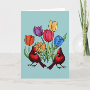 Tulips and Cardinals Holiday Card