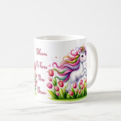 Tulips and Cute Unicorn Colorful Coffee Mug
