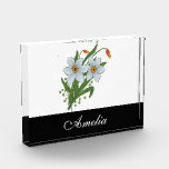 Tulips and Daffodils Black Personalized Name Award<br><div class="desc">Beautiful bouquet of brightly colorful spring flowers,  yellow tulips and white daffodils on black background personalized name. Customizable item.</div>