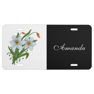Tulips and Daffodils Black Personalized Name License Plate
