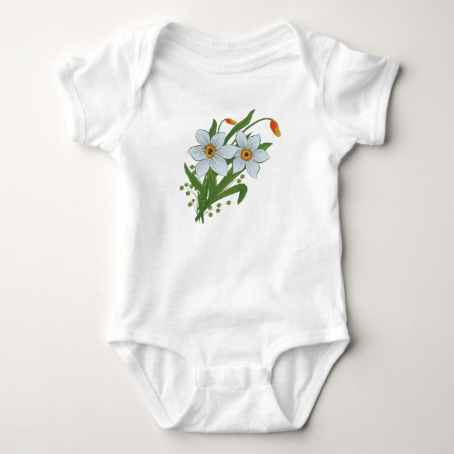 Tulips and Daffodils Flowers Baby Bodysuit (Front)