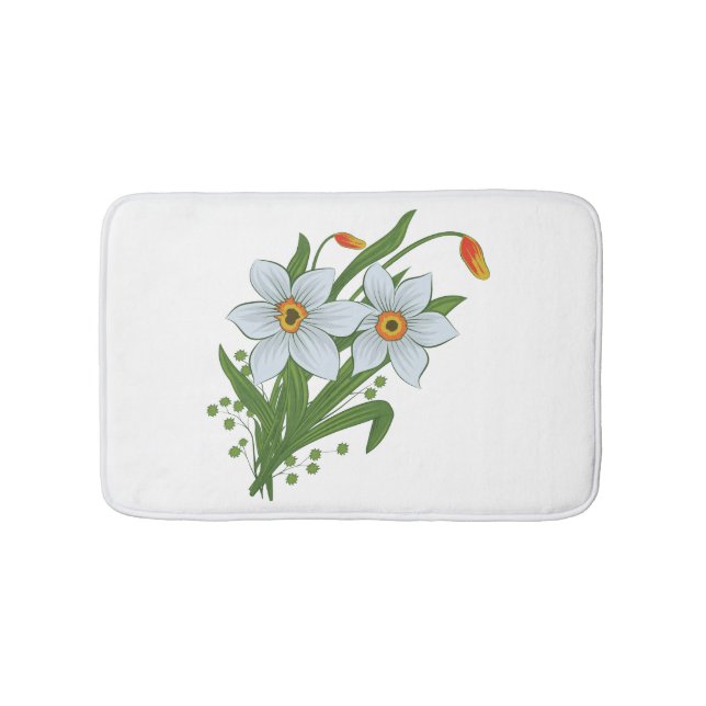 Tulips and Daffodils Flowers Bathroom Mat (Front)