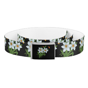 Tulips and Daffodils Flowers Black Background Belt