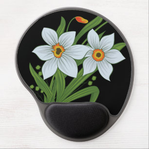 Tulips and Daffodils Flowers Black Background Gel Mouse Pad