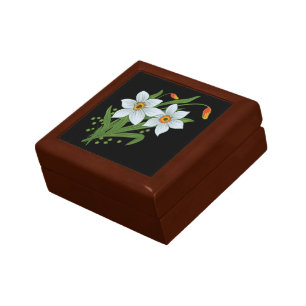 Tulips and Daffodils Flowers Black Background Jewelry Box