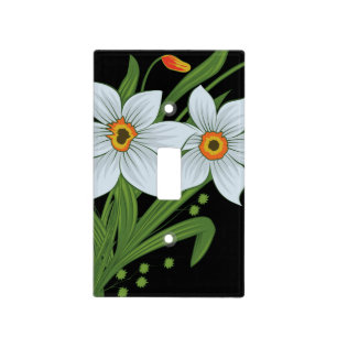 Tulips and Daffodils Flowers Black Background Light Switch Cover