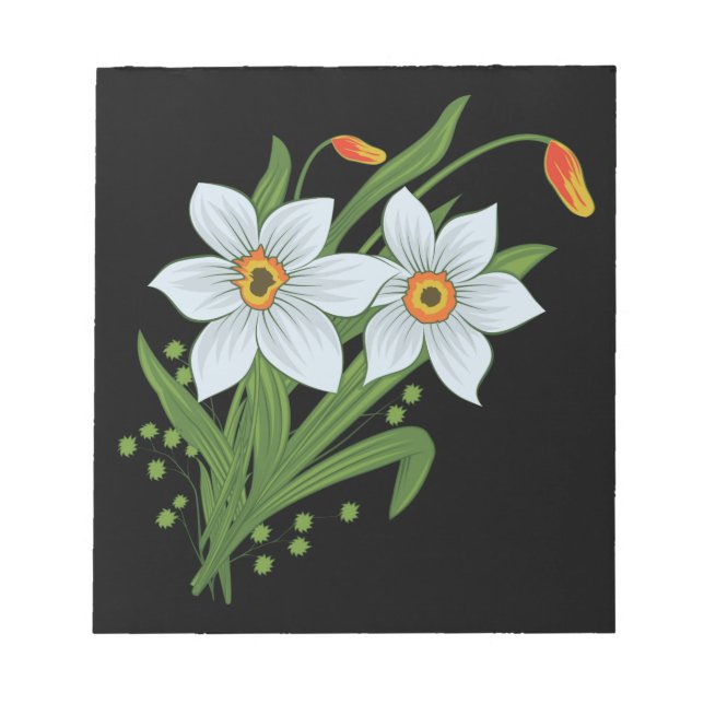 Tulips and Daffodils Flowers Black Background Notepad (Front)