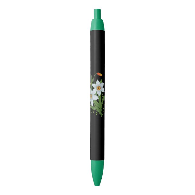 Tulips and Daffodils Flowers Black Background Pen (Front Vertical)