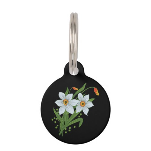 Tulips and Daffodils Flowers Black Background Pet Tag