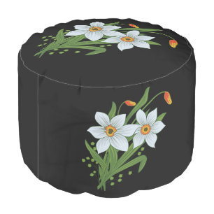 Tulips and Daffodils Flowers Black Background Pouf