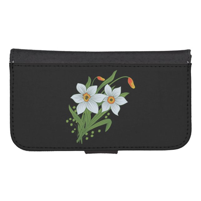 Tulips and Daffodils Flowers Black Background Samsung Galaxy Wallet Case (Front (Horizontal))