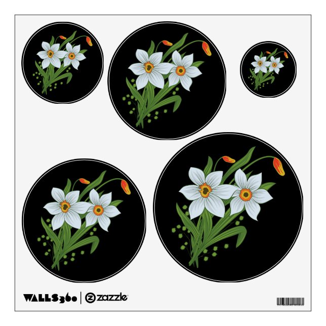 Tulips and Daffodils Flowers Black Background Wall Decal (Front)