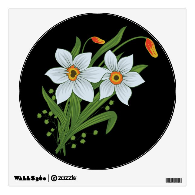 Tulips and Daffodils Flowers Black Background Wall Sticker (Front)