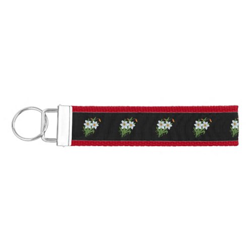 Tulips and Daffodils Flowers Black Background Wrist Keychain