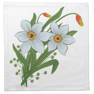 Tulips and Daffodils Flowers Cloth Napkin