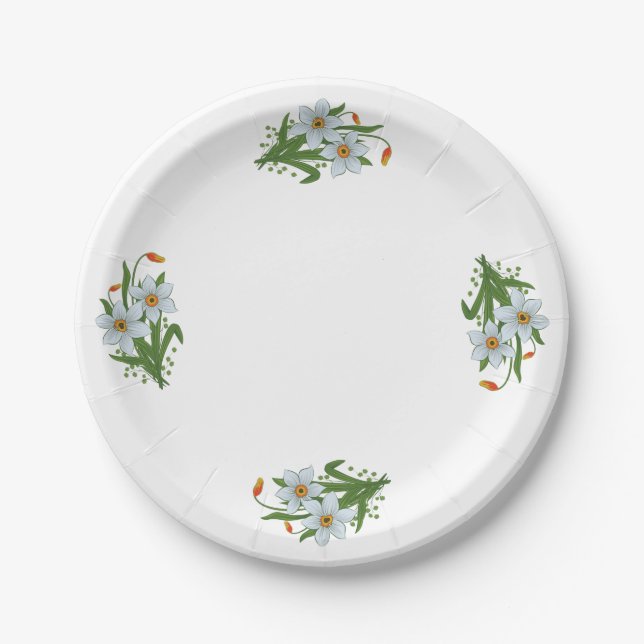 Tulips and Daffodils Flowers Design 1 Paper Plates (Front)