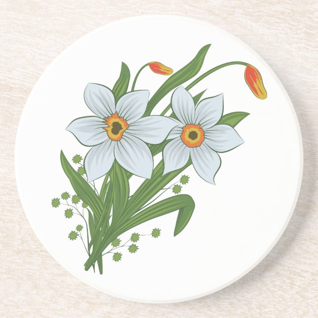 Tulips and Daffodils Flowers Drink Coaster (Front)