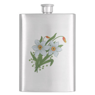 Tulips and Daffodils Flowers Hip Flask