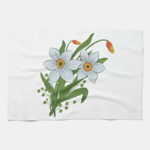 Tulips and Daffodils Flowers Kitchen Towel