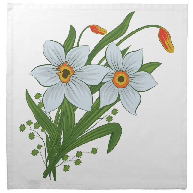 Tulips and Daffodils Flowers Napkin (Front)