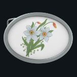 Tulips and Daffodils Flowers Oval Belt Buckle<br><div class="desc">Beautiful bouquet of brightly colorful spring flowers ,  yellow tulips and white daffodils.</div>