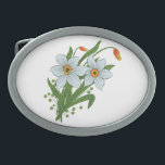 Tulips and Daffodils Flowers Oval Belt Buckle<br><div class="desc">Beautiful bouquet of brightly colorful spring flowers ,  yellow tulips and white daffodils.</div>