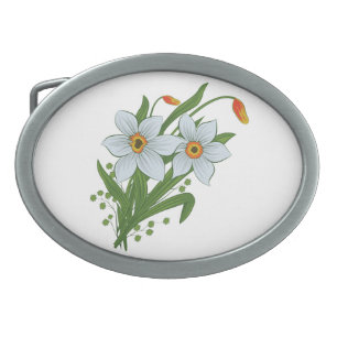 Tulips and Daffodils Flowers Oval Belt Buckle