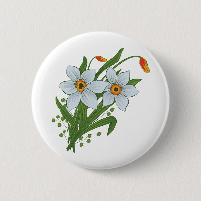 Tulips and Daffodils Flowers Pinback Button (Front)
