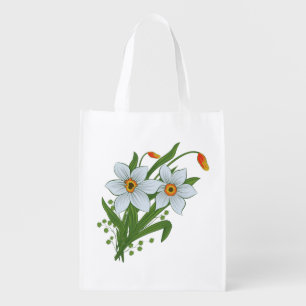 Tulips and Daffodils Flowers Reusable Grocery Bag