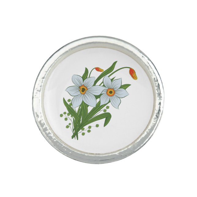 Tulips and Daffodils Flowers Ring (Front)