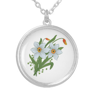Tulips and Daffodils Flowers Silver Plated Necklace