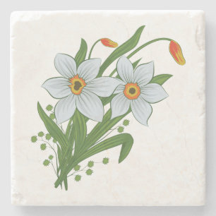 Tulips and Daffodils Flowers Stone Coaster