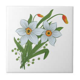 Tulips and Daffodils Flowers Tile