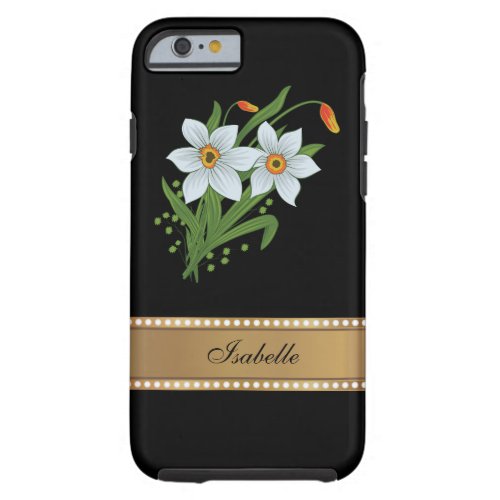 Tulips and Daffodils Gold Personalized Name Tough iPhone 6 Case