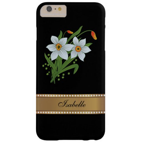 Tulips and Daffodils Gold Personalized Name Barely There iPhone 6 Plus Case