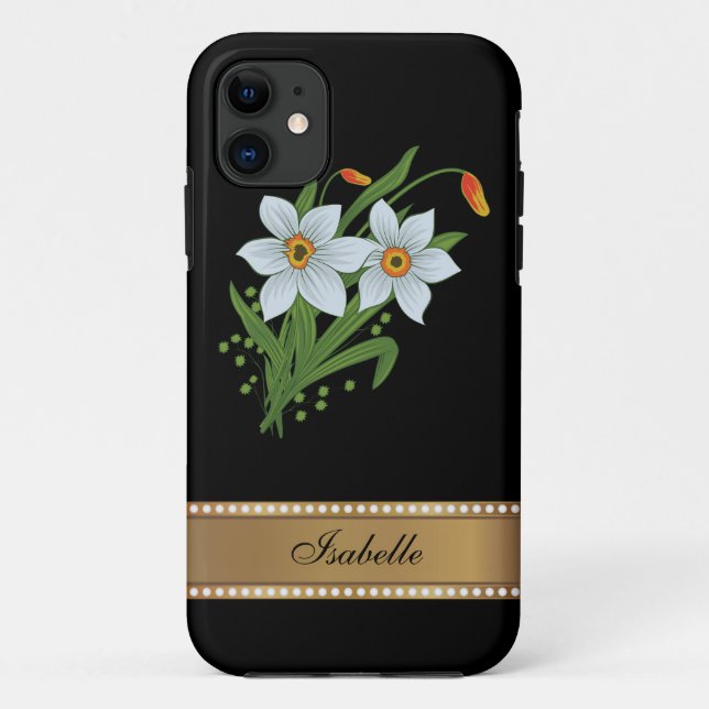 Tulips and Daffodils Gold Personalized Name Case-Mate iPhone Case (Back)