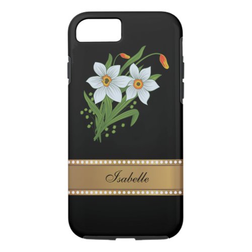 Tulips and Daffodils Gold Personalized Name iPhone 87 Case