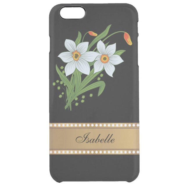 Tulips and Daffodils Gold Personalized Name Uncommon iPhone Case (Back)
