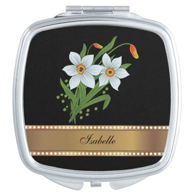 Tulips and Daffodils Gold Personalized Name Vanity Mirror (Front)