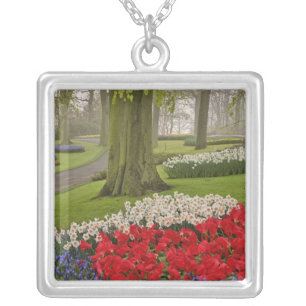 Tulips and daffodils, Keukenhof Gardens, Silver Plated Necklace