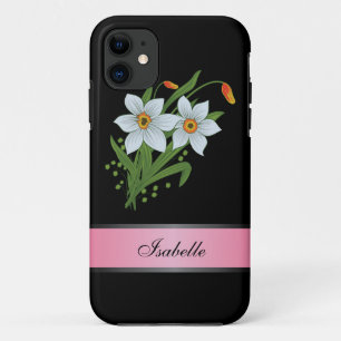 Tulips and Daffodils Pink 2 Personalized Name iPhone 11 Case