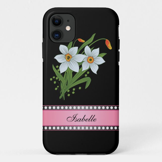 Tulips and Daffodils Pink Personalized Name Case-Mate iPhone Case (Back)